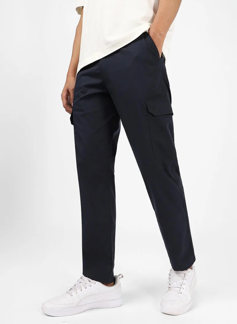 Urbano Fashion  Urbano Fashion Men's Navy Blue Regular Fit Solid Cargo Chino Pant With 6 Pockets for Men | Best Price UAE